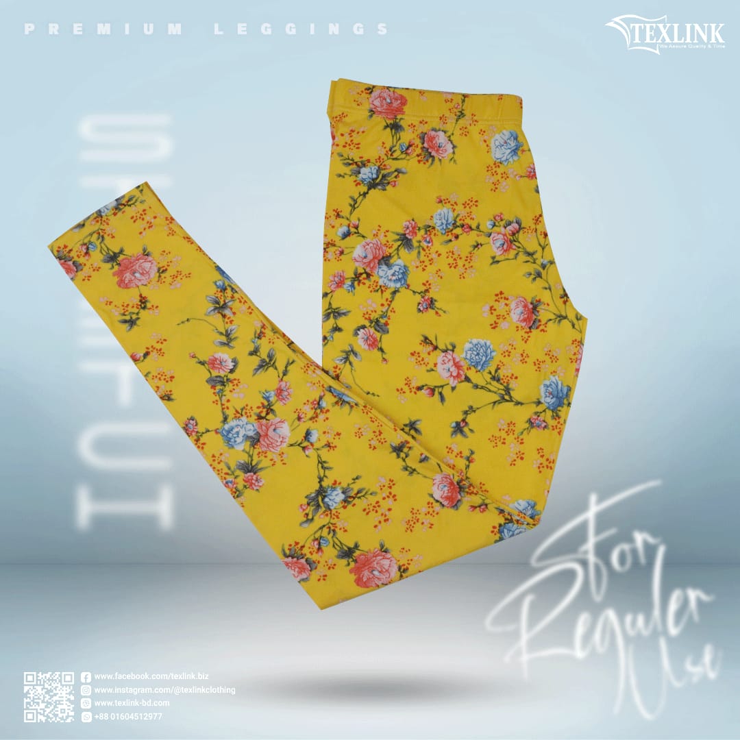 Kids Premium Leggings Yellow Flower Print