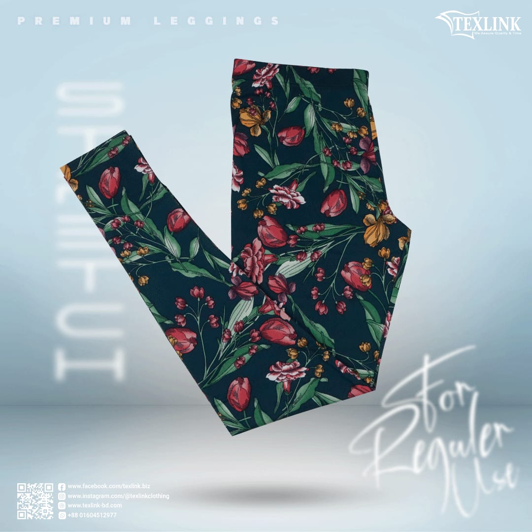 Kids Premium Leggings Green Leaf Rose