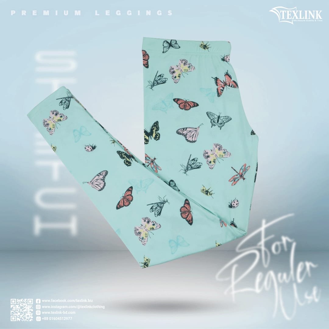 Kids Premium Leggings Paste Color Butterfly Print