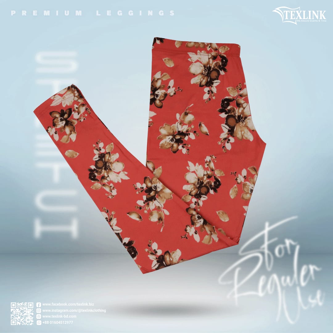 Kids Premium Leggings Candy With Brown Flowers Print