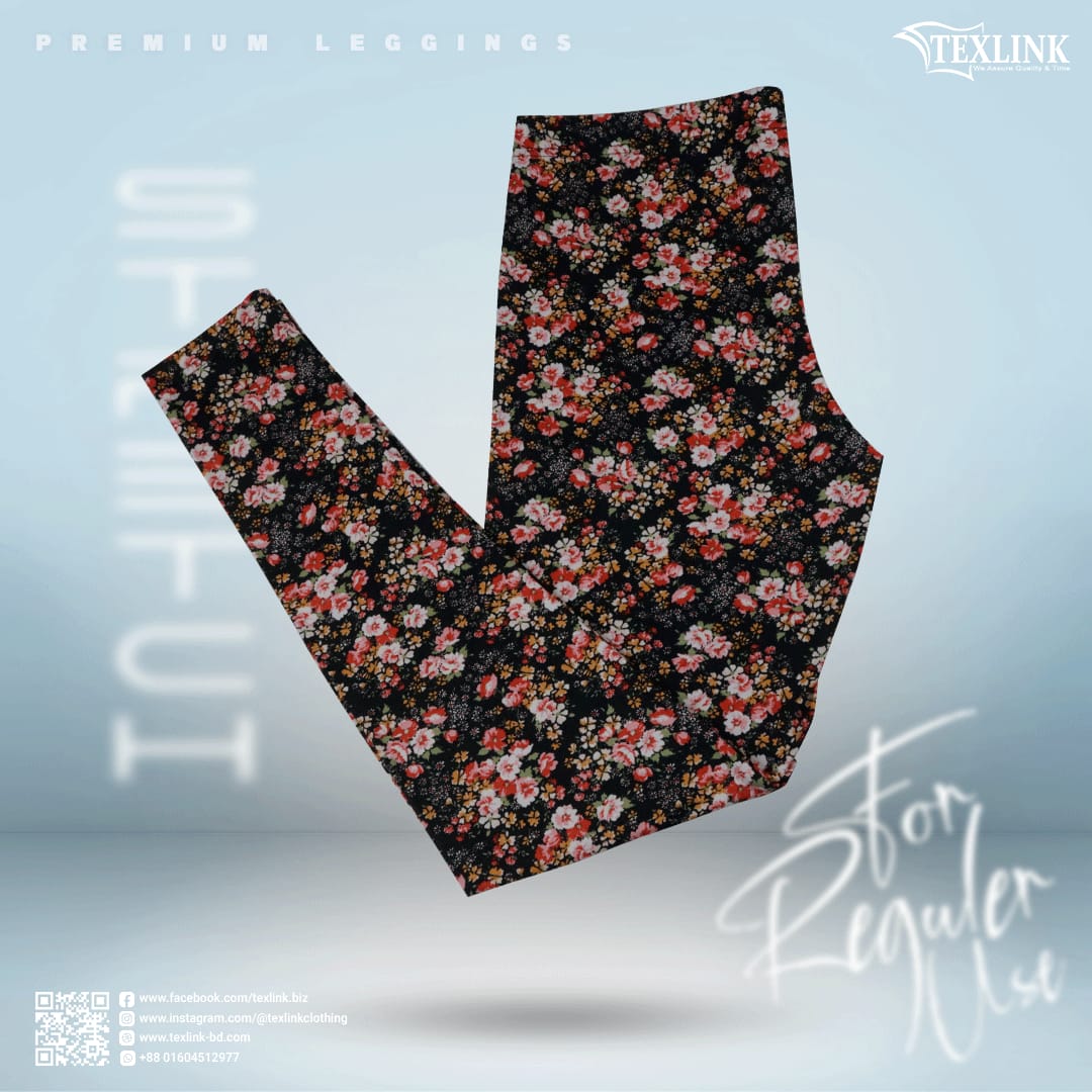 Kids Premium Leggings Black And Flower Print